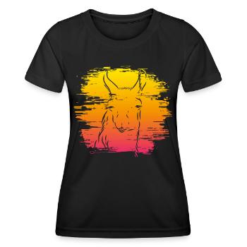 Lama Alpaka Urlaub Sonnenuntergang - Frauen Funktions-T-Shirt - Schwarz - Vorne - AI Model Female 172 light (172cm)