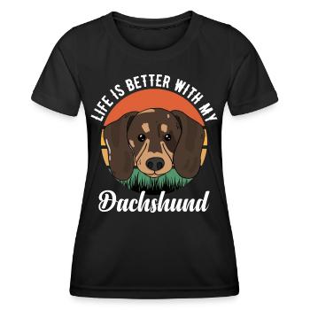 Das Leben ist besser mit meinem Dackel - Frauen Funktions-T-Shirt - Schwarz - Vorne - AI Model Female 172 light (172cm)