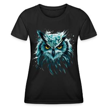 Owl Artwork with Grunge Effect Turquoise Owls Fan - Women's Functional T-Shirt - black - Front - AI Model Female 172 light (172cm)