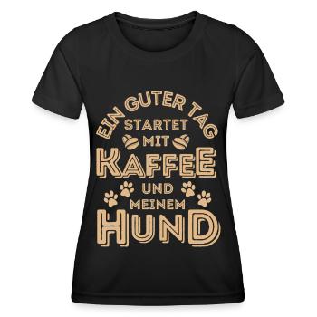 Hund & Kaffee Hund Cafe - Frauen Funktions-T-Shirt - Schwarz - Vorne - AI Model Female 172 light (172cm)