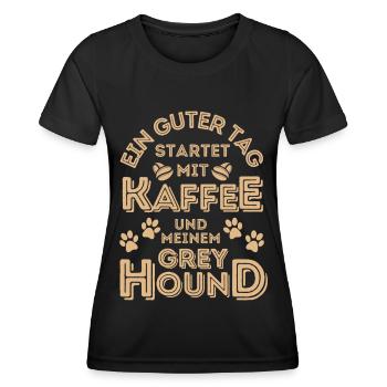 Greyhound Kaffee Hund Cafe - Frauen Funktions-T-Shirt - Schwarz - Vorne - AI Model Female 172 light (172cm)