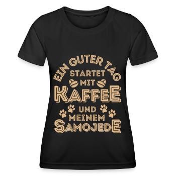 Samojede Kaffee Hund Cafe - Frauen Funktions-T-Shirt - Schwarz - Vorne - AI Model Female 172 light (172cm)
