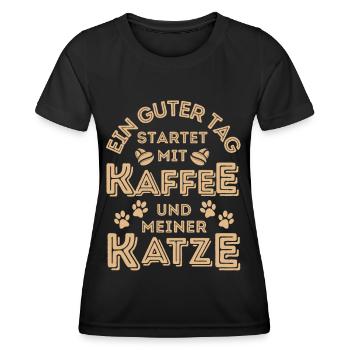 Katze & Kaffee Katze Cafe - Frauen Funktions-T-Shirt - Schwarz - Vorne - AI Model Female 172 light (172cm)