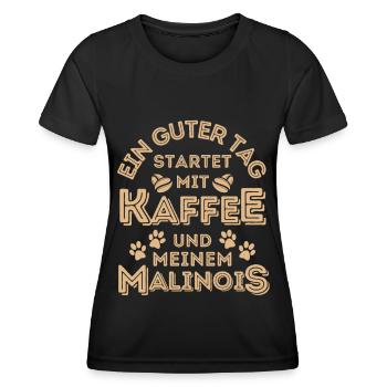 Belgian Malinois Kaffee Hund Cafe - Frauen Funktions-T-Shirt - Schwarz - Vorne - AI Model Female 172 light (172cm)