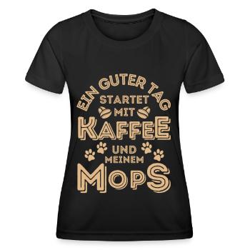Mops Kaffee Hund Cafe - Frauen Funktions-T-Shirt - Schwarz - Vorne - AI Model Female 172 light (172cm)
