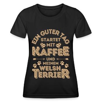 Welsh Terrier Kaffee Hund Cafe - Frauen Funktions-T-Shirt - Schwarz - Vorne - AI Model Female 172 light (172cm)