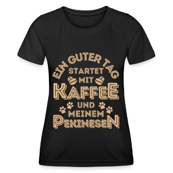 Pekinese Kaffee Hund Cafe - Frauen Funktions-T-Shirt - Schwarz - Vorne - AI Model Female 172 light (172cm)