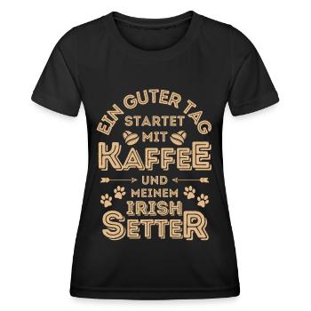 Irish Setter Kaffee Hund Cafe - Frauen Funktions-T-Shirt - Schwarz - Vorne - AI Model Female 172 light (172cm)