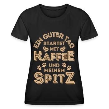 Spitz Kaffee Hund Cafe - Frauen Funktions-T-Shirt - Schwarz - Vorne - AI Model Female 172 light (172cm)