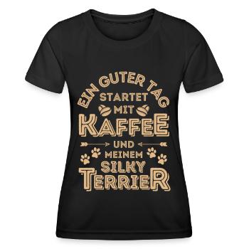 Silky Terrier Kaffee Hund Cafe - Frauen Funktions-T-Shirt - Schwarz - Vorne - AI Model Female 172 light (172cm)