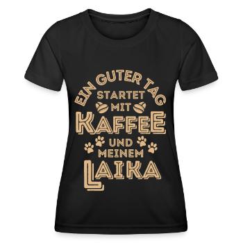 Laika Kaffee Hund Cafe - Frauen Funktions-T-Shirt - Schwarz - Vorne - AI Model Female 172 light (172cm)