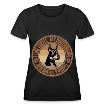 Dobermann Kaffee Hund Cafe - Frauen Funktions-T-Shirt - Schwarz - Vorne - AI Model Female 172 light (172cm)