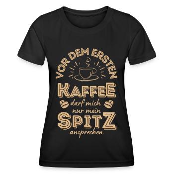 Spitz Kaffee Hund Cafe - Frauen Funktions-T-Shirt - Schwarz - Vorne - AI Model Female 172 light (172cm)