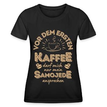 Samojede Kaffee Hund Cafe - Frauen Funktions-T-Shirt - Schwarz - Vorne - AI Model Female 172 light (172cm)