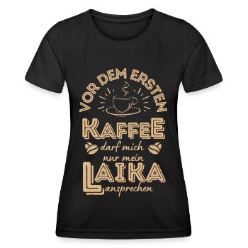 Laika Kaffee Hund Cafe - Frauen Funktions-T-Shirt - Schwarz - Vorne - AI Model Female 172 light (172cm)