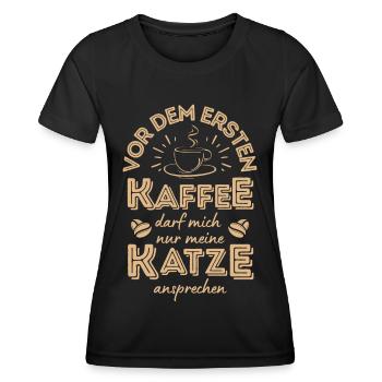 Katze & Kaffee Katze Cafe - Frauen Funktions-T-Shirt - Schwarz - Vorne - AI Model Female 172 light (172cm)