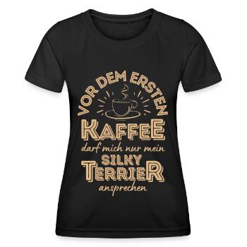 Silky Terrier Kaffee Hund Cafe - Frauen Funktions-T-Shirt - Schwarz - Vorne - AI Model Female 172 light (172cm)