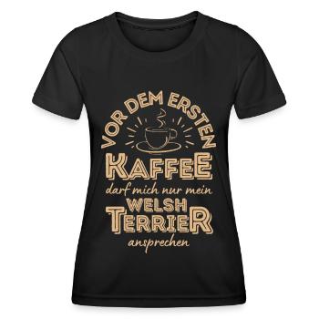 Welsh Terrier Kaffee Hund Cafe - Frauen Funktions-T-Shirt - Schwarz - Vorne - AI Model Female 172 light (172cm)