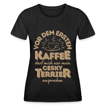 Cesky Terrier Kaffee Hund Cafe - Frauen Funktions-T-Shirt - Schwarz - Vorne - AI Model Female 172 light (172cm)