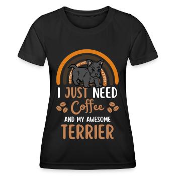 Scottish Terrier Kaffee Hund Cafe - Frauen Funktions-T-Shirt - Schwarz - Vorne - AI Model Female 172 light (172cm)