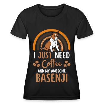 Süßer Basenji Kaffee Hund Cafe Kawaii - Frauen Funktions-T-Shirt - Schwarz - Vorne - AI Model Female 172 light (172cm)