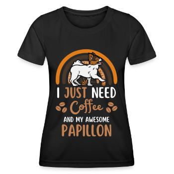 Süßer Papillon Kaffee Hund Cafe Kawaii - Frauen Funktions-T-Shirt - Schwarz - Vorne - AI Model Female 172 light (172cm)