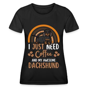 Sweet Dachshund Coffee Dog Cafe kawaii - Women's Functional T-Shirt - black - Front - AI Model Female 172 light (172cm)