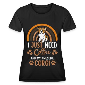 Sweet Welsh Corgi Coffee Dog Cafe kawaii - T-shirt sport Femme - noir - Devant - AI Model Female 172 light (172cm)
