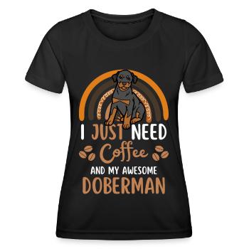 Sweet Doberman Coffee Dog Cafe kawaii - T-shirt sport Femme - noir - Devant - AI Model Female 172 light (172cm)