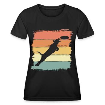 Dog Frisbee retro vintage - Women's Functional T-Shirt - black - Front - AI Model Female 172 light (172cm)