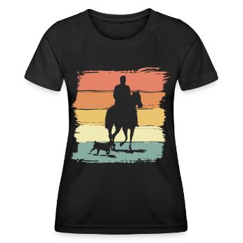 Monter à cheval avec chien rétro vintage - T-shirt sport Femme - noir - Devant - AI Model Female 172 light (172cm)