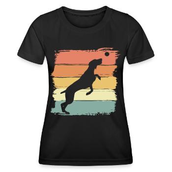 Weimaraner spielt mit Ball retro vintage - Frauen Funktions-T-Shirt - Schwarz - Vorne - AI Model Female 172 light (172cm)