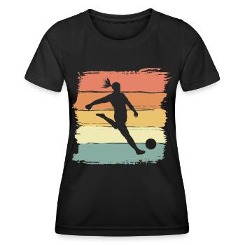 Frauen Fußball Fussball retro vintage Fußballerin - Frauen Funktions-T-Shirt - Schwarz - Vorne - AI Model Female 172 light (172cm)