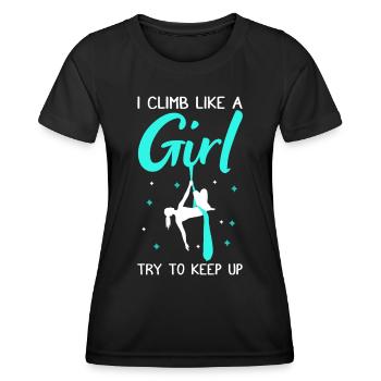 Soies aériennes acrobatiques disant tissu vertical - T-shirt sport Femme - noir - Devant - AI Model Female 172 light (172cm)