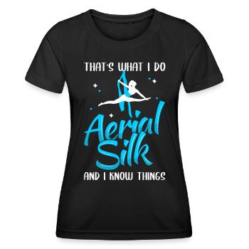 Soies aériennes Acrobaties verticales en tissu acrobatique - T-shirt sport Femme - noir - Devant - AI Model Female 172 light (172cm)