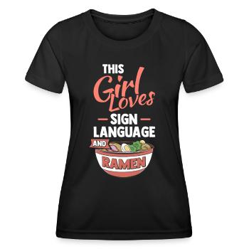 Fierté sourde ASL Girl Ramen - T-shirt sport Femme - noir - Devant - AI Model Female 172 light (172cm)