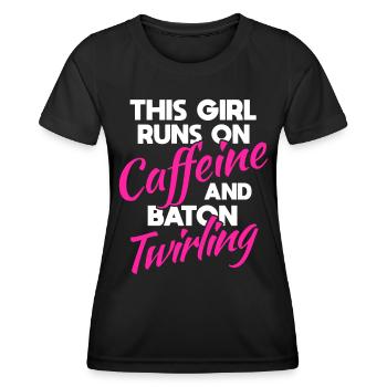 Twirling Baton Majorette Rod Turning Coffee - Women's Functional T-Shirt - black - Front - AI Model Female 172 light (172cm)