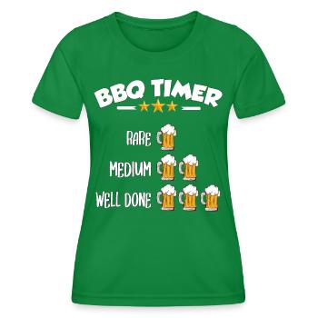 BBQ Timer - Rare, Medium, Well Done, Beer - Women's Functional T-Shirt - kelly green - Front - AI Model Female 172 dark (172cm)