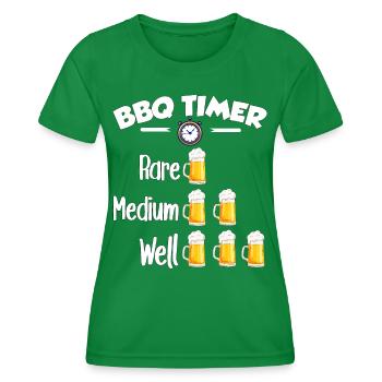 BBQ Timer - Rare, Medium, Well Done, Beer - Women's Functional T-Shirt - kelly green - Front - AI Model Female 172 dark (172cm)
