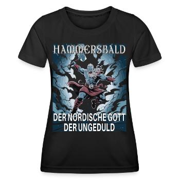 Hammersbald – Norse God of Impatience - Women's Functional T-Shirt - black - Front - AI Model Female 172 light (172cm)