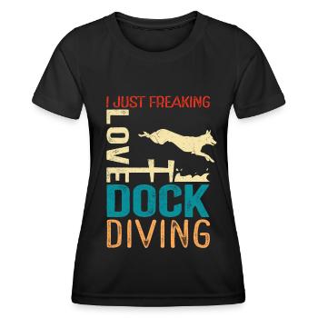 Cadeau de sport pour chien plongeur de quai - T-shirt sport Femme - noir - Devant - AI Model Female 172 light (172cm)