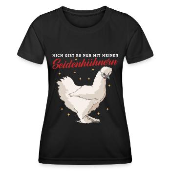 Seidenhuhn Seidenhühner | Silkie Hühner Geschenk - Frauen Funktions-T-Shirt - Schwarz - Vorne - AI Model Female 172 light (172cm)