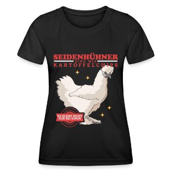 Seidenhuhn Silkie Hühner | Seidenhühner Geschenk - Frauen Funktions-T-Shirt - Schwarz - Vorne - AI Model Female 172 light (172cm)