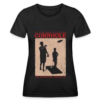 Joueur de cornhole | Blind Hole Bean Bag Cadeau - T-shirt sport Femme - noir - Devant - AI Model Female 172 light (172cm)