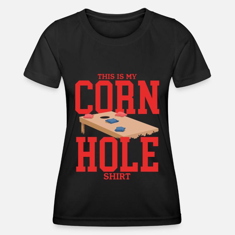 Cornhole Player Blind Hole Bean Bag Gift - Women's Functional T-Shirt - black