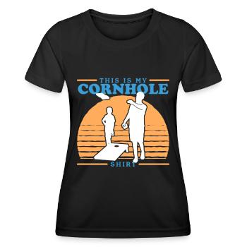 Joueur de cornhole | Blind Hole Bean Bag Cadeau - T-shirt sport Femme - noir - Devant - AI Model Female 172 light (172cm)