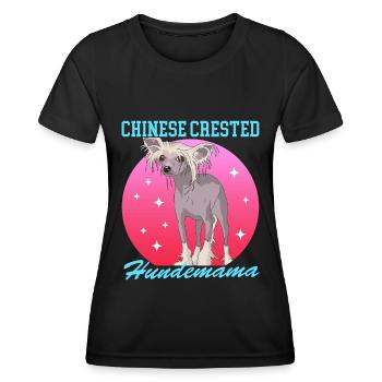 Maman de chien à crête chinoise | Cadeau de chien à crête - T-shirt sport Femme - noir - Devant - AI Model Female 172 light (172cm)