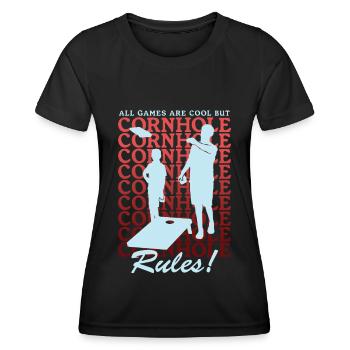 Cornhole joueur Bean Bag Blind Hole cadeau - T-shirt sport Femme - noir - Devant - AI Model Female 172 light (172cm)