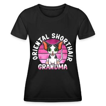 Oriental Shorthair Granny OKH Cat Gift - Women's Functional T-Shirt - black - Front - AI Model Female 172 light (172cm)