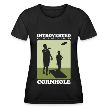 Cornhole Player Blind Hole Bean Bag Gift - Women's Functional T-Shirt - black - Front - AI Model Female 172 light (172cm)